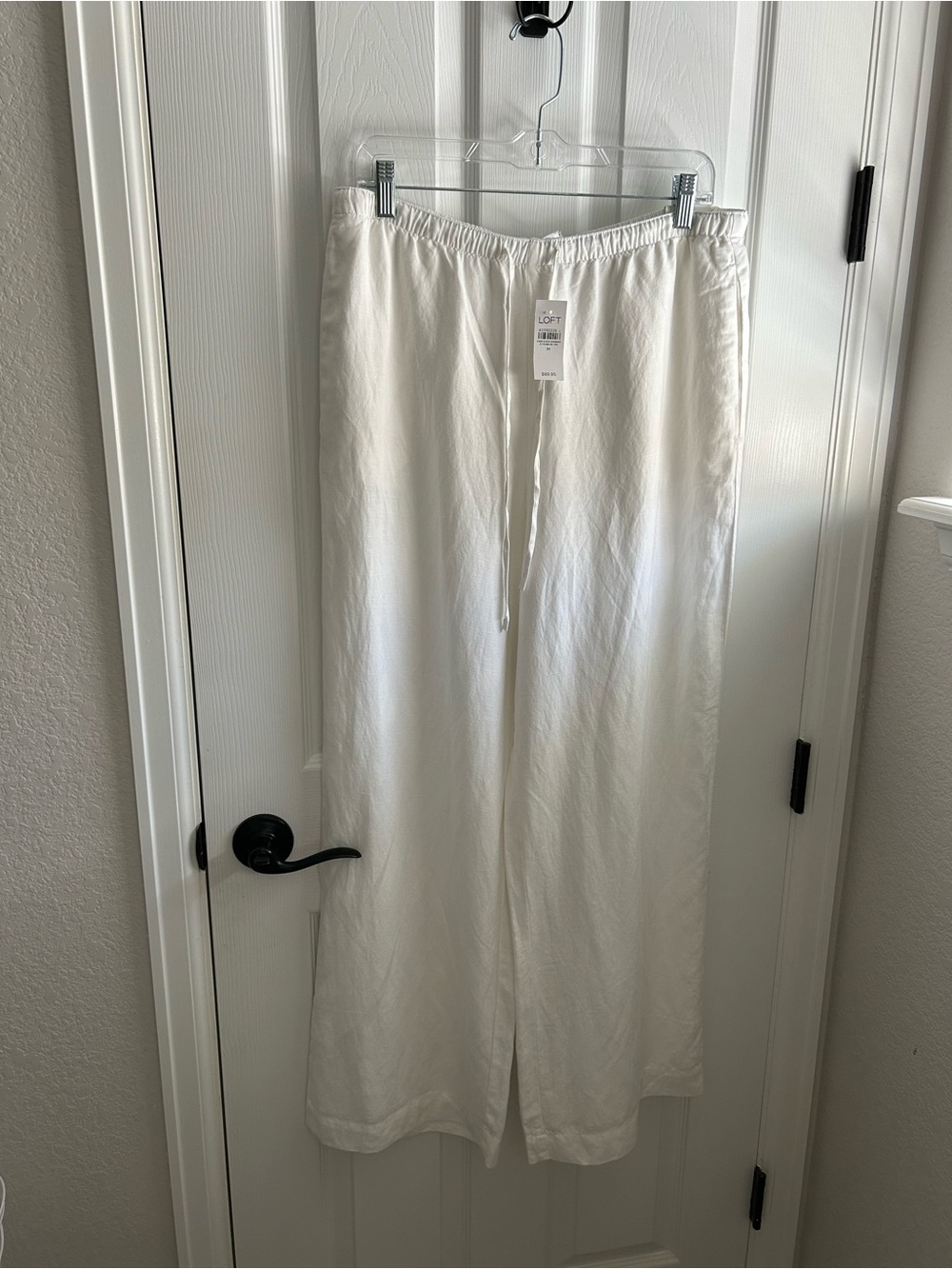 LOFT Sawyer Pull-On White Wide-Leg Linen Blend Drawstring Pants NWT